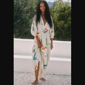 New S  Anthropologie The Carolita printed birds tiered shirt dress by Celandine